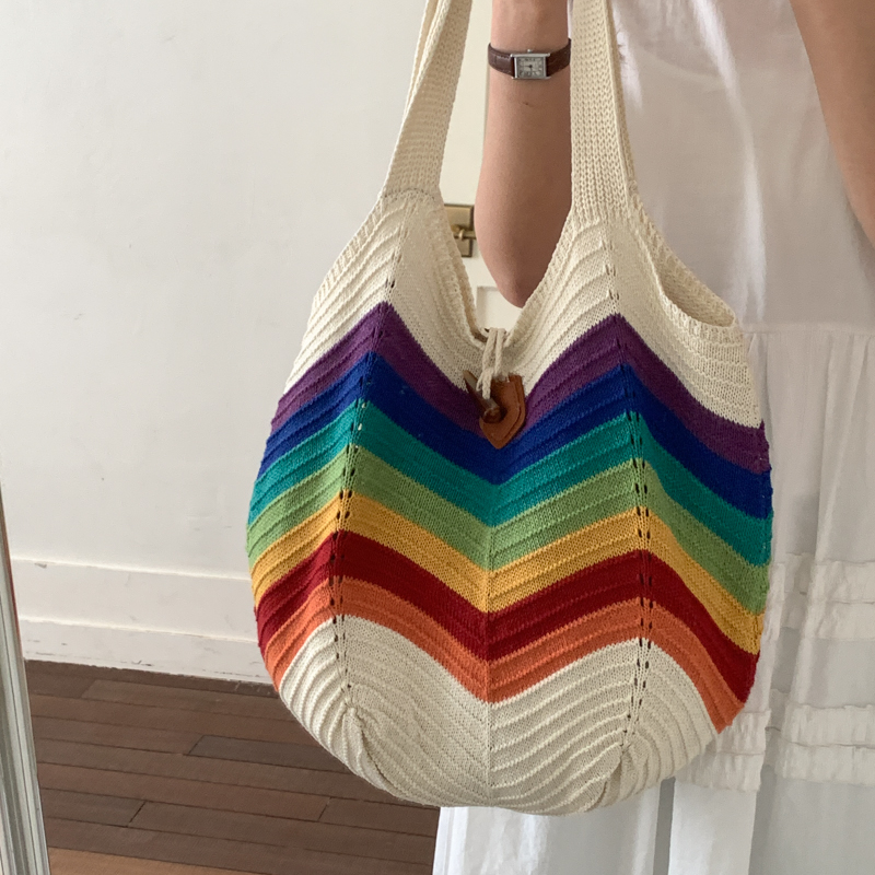 Crochet Market Bag - Летняя пляжная сумка-тоут 2026 Rainbow Shopping