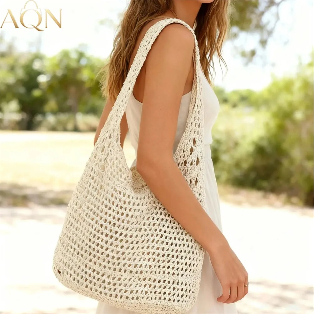 Crochet Market Bag - Женская повседневная плетеная сумка-тоут AQN большой