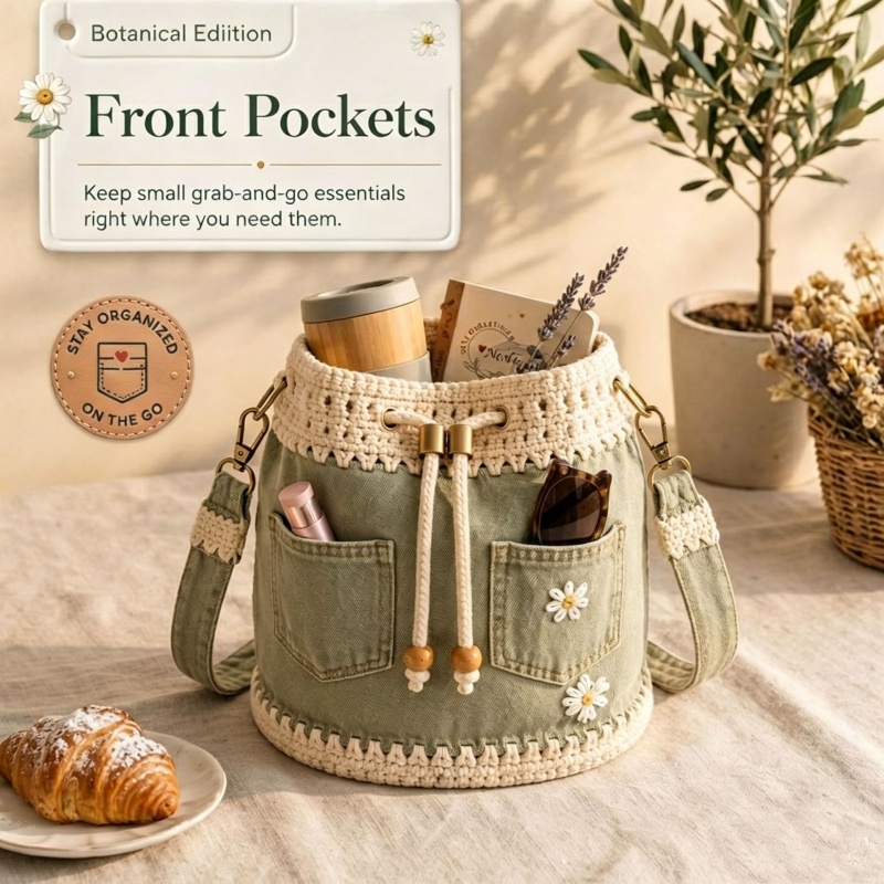 Джинсовая вязаная сумка-ведро  – обзор и цена Crochet Market Bag